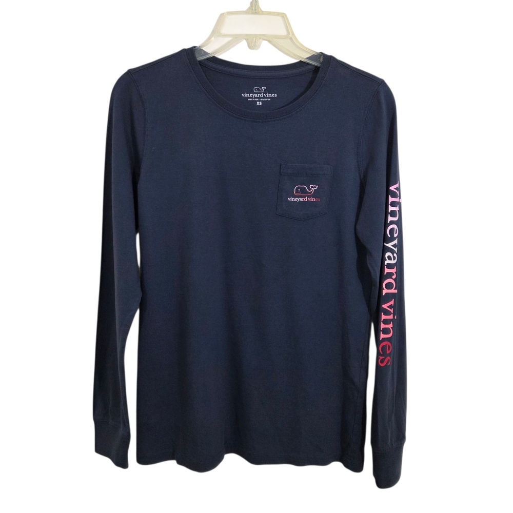 NWT Vineyard Vines Long Sleeve Whale Pocket Tee Sunset Blue Size XS Casual